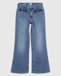 Petite Blue Double Yoke Relaxed Flare Jeans