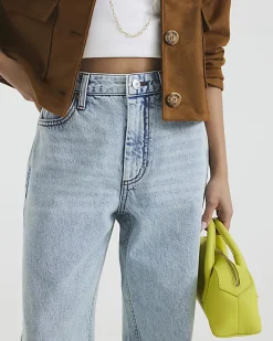 Petite Blue High Rise Relaxed Straight Jeans