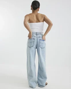 Petite Blue High Rise Relaxed Straight Jeans