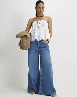 Petite Blue High Waisted Soft Wide Leg Jeans