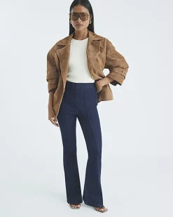 Petite Blue High Waisted Pull On Flared Jeans