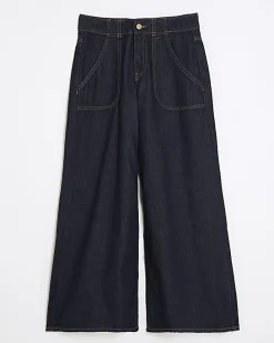 Petite Blue High Waisted Baggy Wide Leg Jeans