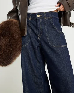 Petite Blue High Waisted Baggy Wide Leg Jeans