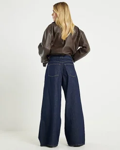 Petite Blue High Waisted Baggy Wide Leg Jeans