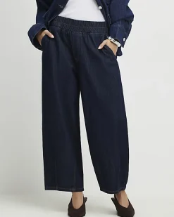 Petite Blue Pull On Barrel Jeans