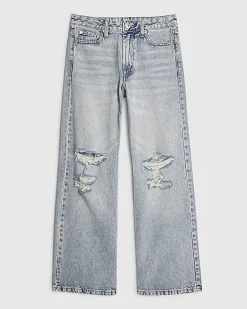 Petite Blue Relaxed Straight Leg Ripped Jeans