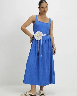 Petite Blue Textured Midi Dress