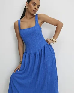 Petite Blue Textured Midi Dress