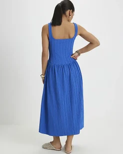 Petite Blue Textured Midi Dress