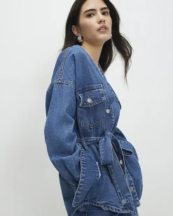 Petite Blue Tie front Denim Jacket