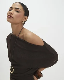 Petite Brown Banded Hem Drape Top