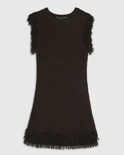 Petite Brown Knitted Fringe Trim Mini Dress