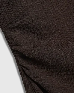 Petite Brown Lace Trim Textured Dress