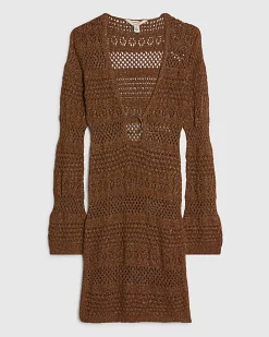Petite Brown Metallic Knit Mini Beach Dress