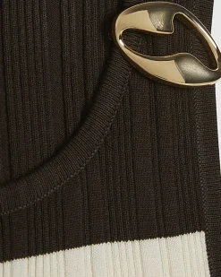 Petite Brown Stripe Knitted Maxi Dress