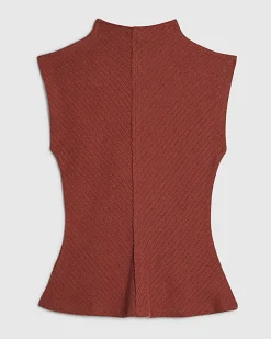 Petite Brown Textured Grown On Neck Top