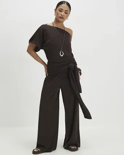 Petite Brown Tie Waist Trousers