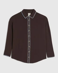 Petite Brown Whipstitch Shirt
