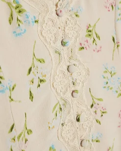 Petite Cream Floral Lace Trim Mini Dress