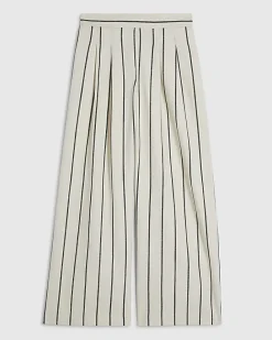 Petite Cream Stripe Wide Leg Trousers