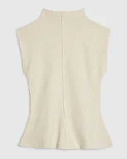 Petite Cream Textured Grown On Neck Top