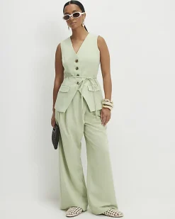 Petite Green Tie Detail Waistcoat
