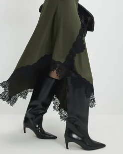 Petite Khaki Lace Hybrid Drape Maxi Dress