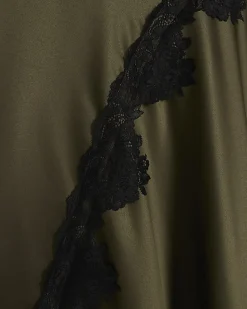 Petite Khaki Lace Hybrid Drape Maxi Dress