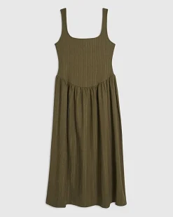 Petite Khaki Textured Midi Dress