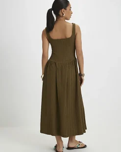 Petite Khaki Textured Midi Dress
