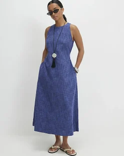 Petite Navy Cotton Midi Dress