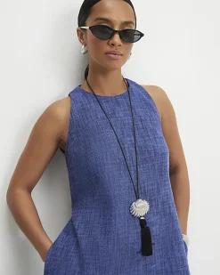 Petite Navy Cotton Midi Dress