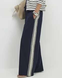 Petite Navy Pinstripe Crochet Joggers