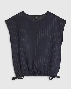 Petite Navy Pinstripe Tie Side Balloon Top
