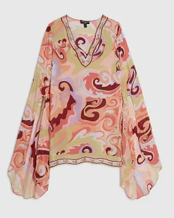 Petite Orange Swirl Plunge Mini Tunic Dress