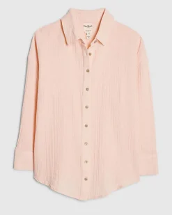 Petite Pink Crinkle Long Sleeve Beach Shirt