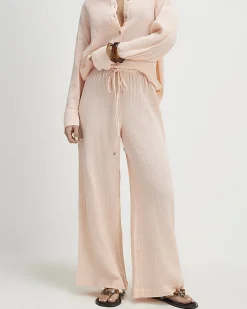 Petite Pink Crinkle Wide Leg Trousers