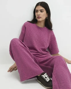 Petite Pink Jacquard Boxy T-Shirt
