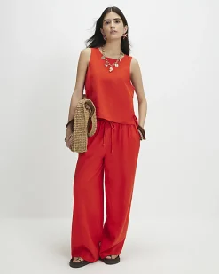 Petite Red Linen Trousers