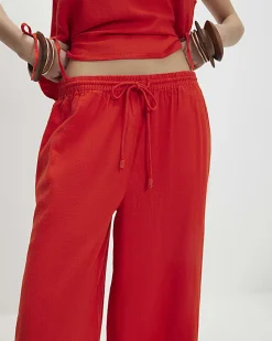Petite Red Linen Trousers