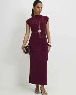 Petite Red Ruched Maxi Dress