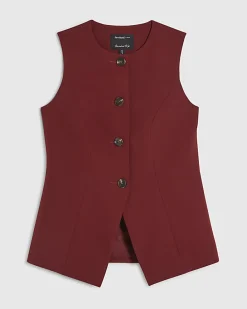 Petite Red Sleeveless Button Detail Waistcoat