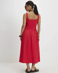 Petite Red Textured Midi Dress