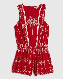 Petite Red Tropical Broderie Playsuit