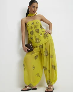 Petite Yellow Embellished Balloon Trousers