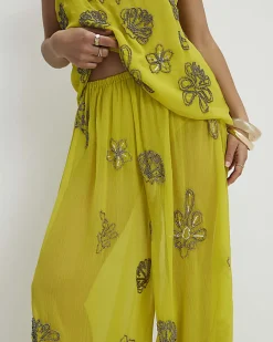 Petite Yellow Embellished Balloon Trousers