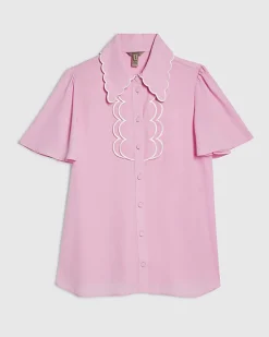 Pink Angel Sleeve Scallop Trim Blouse