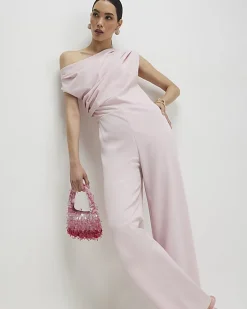Pink Asymmetric Drape Jumpsuit
