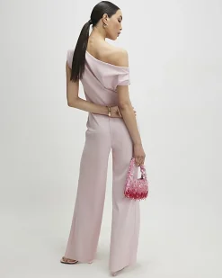 Pink Asymmetric Drape Jumpsuit