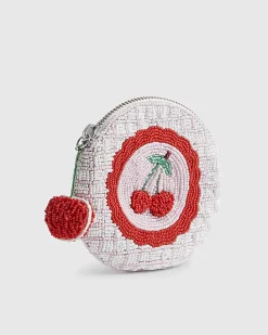 Pink Beaded Cherry Circle Purse